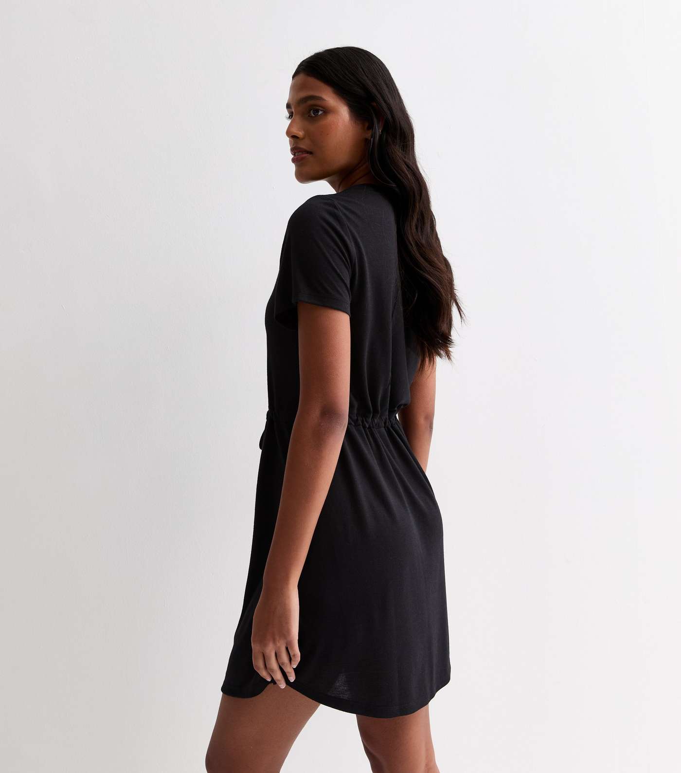 Black Jersey Drawstring Mini Dress Image 4