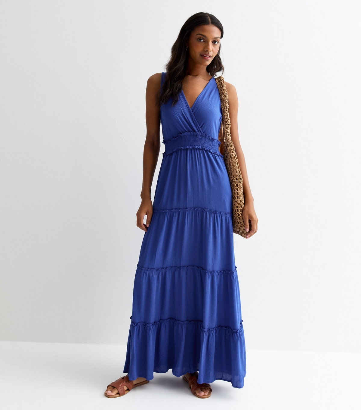 Women's Bright Blue Shirred Waist Maxi Dress Gini London New Look