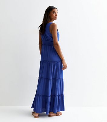 Gini London Bright Blue Shirred Waist Maxi Dress New Look