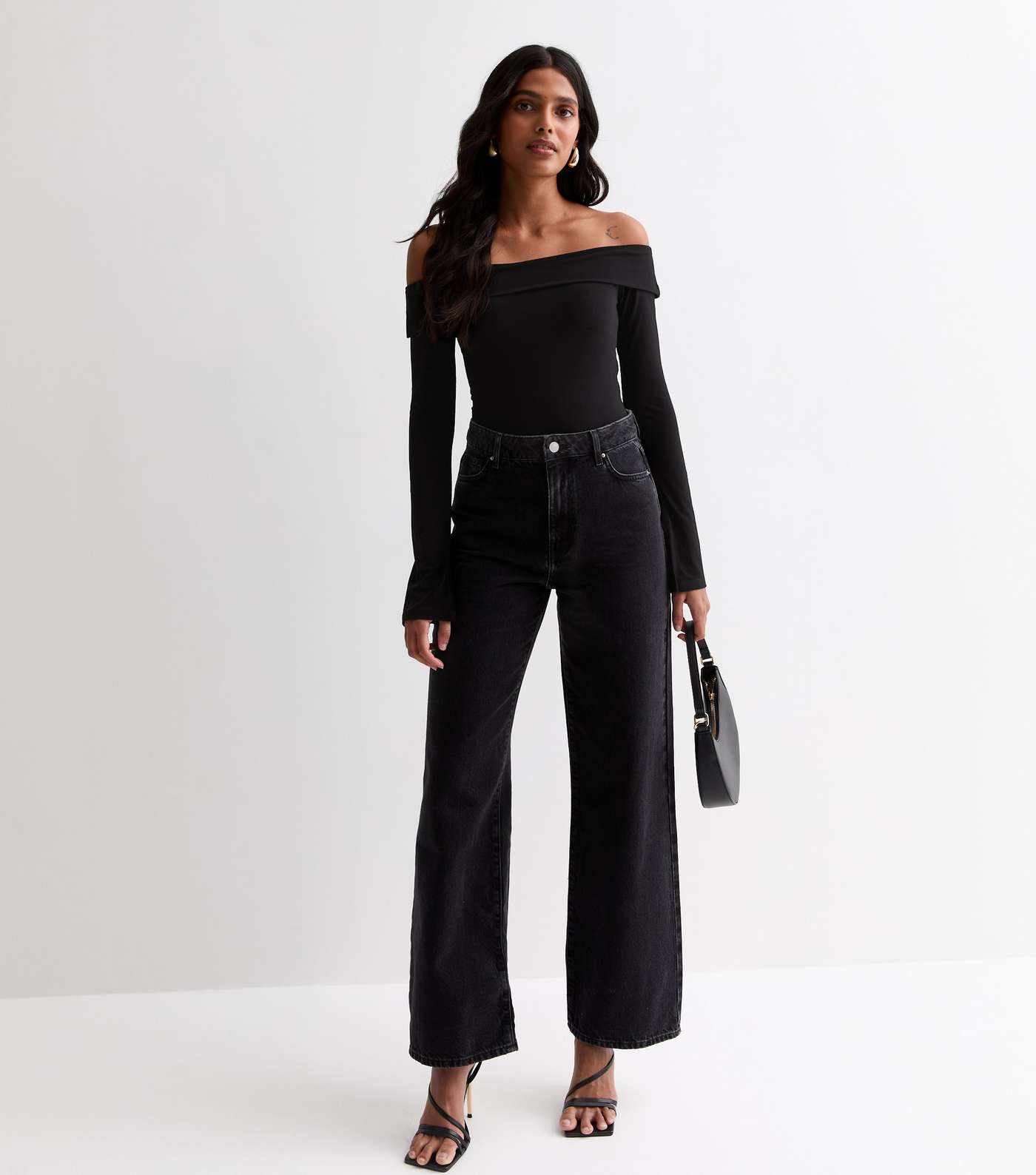 Black Bardot Long Sleeve Thong Bodysuit Image 3