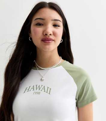 Girls White Hawaii Print Raglan T-Shirt