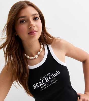 Girls Black Beach Club Rib-Racer Vest 