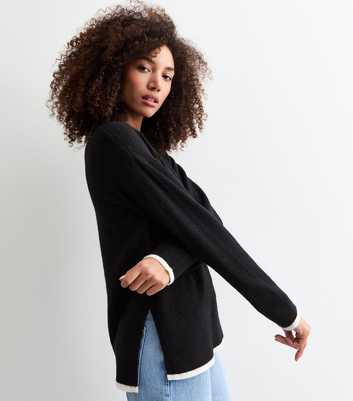 Black Contrast Trim Knit Crew Neck Jumper