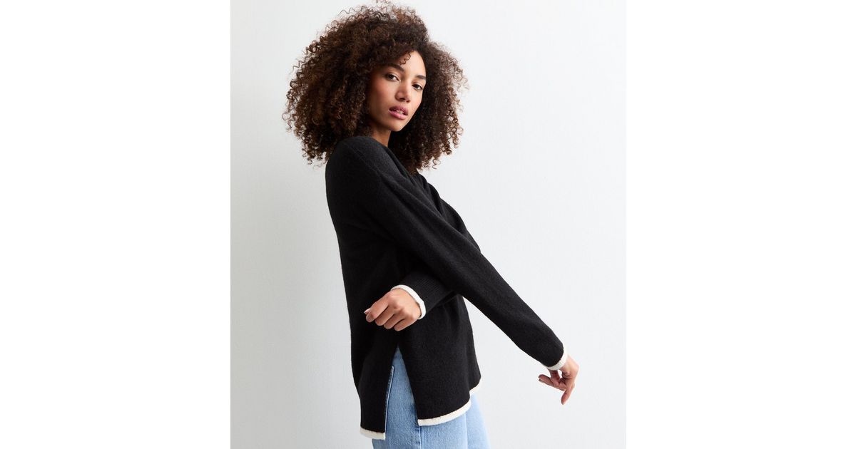 Elegant Wrap Jumper – Flattering Contrast Trim Knit Top