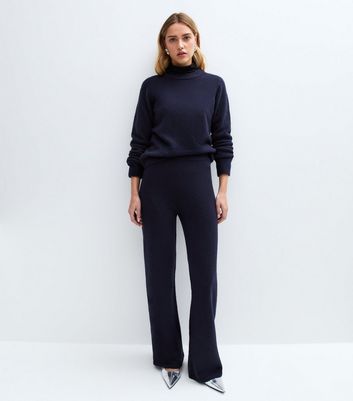 Navy Knit Wide Leg Trousers | New Look