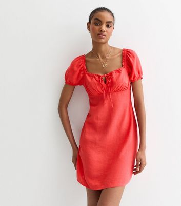 Tall Red Linen Blend Mini Dress New Look