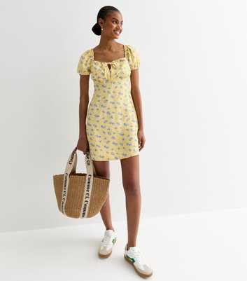 Tall Yellow Floral Ditsy Print Mini Milkmaid Dress