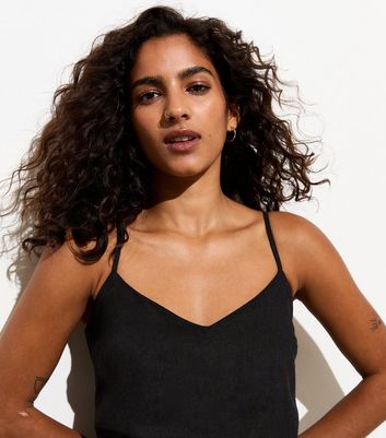 Petite Black Strappy Slip Midi Dress New Look