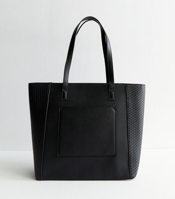 Black Embossed Leather Look Tote Bag New Look