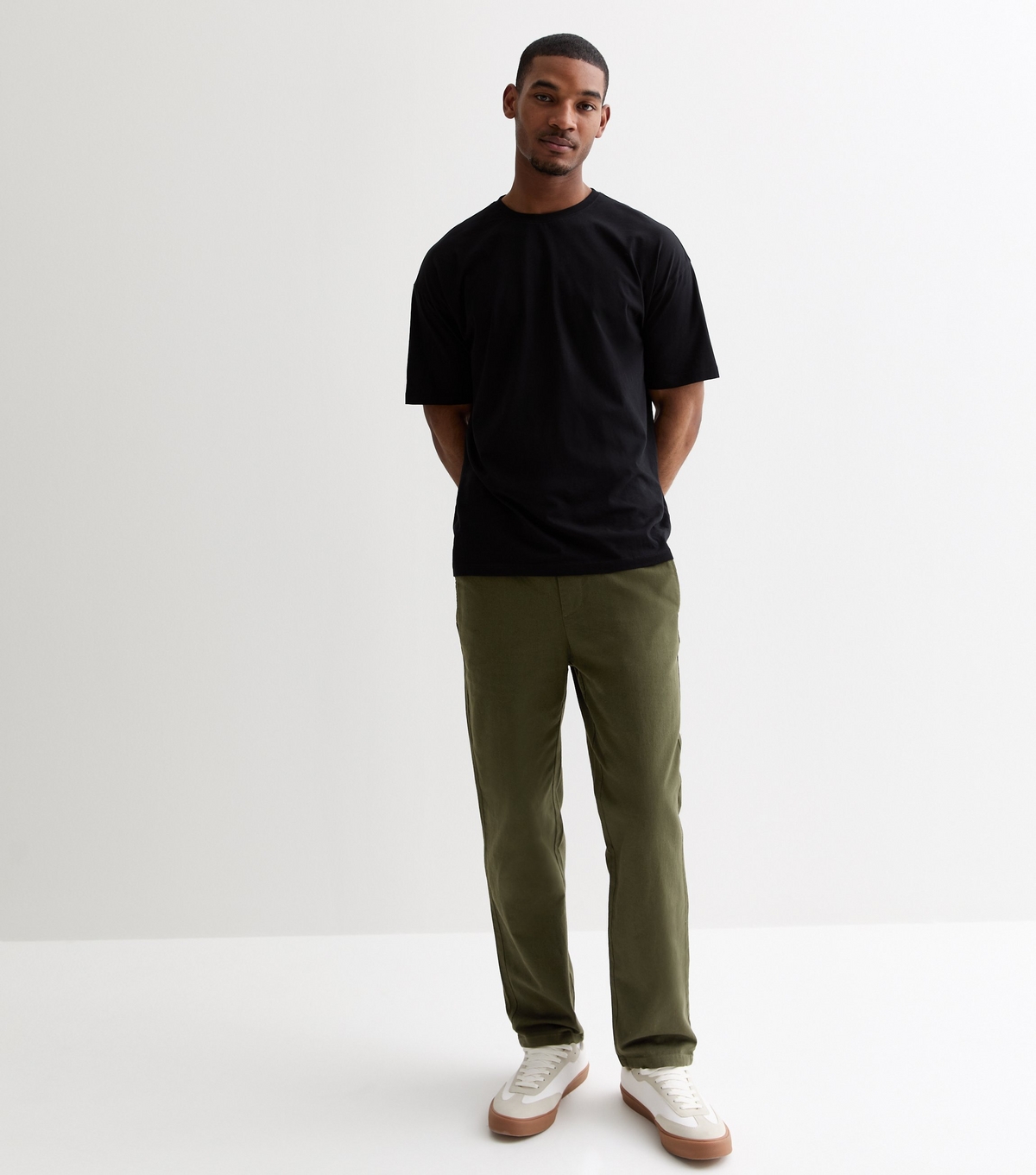 Men's Dark Green Relaxed Cotton Linen Blend Trousers Only and Sons New Look