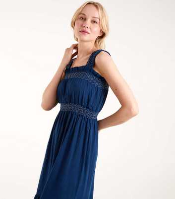 Blue Vanilla Navy Shirred Midi Dress