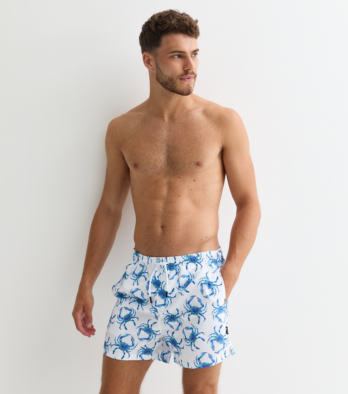 Men's Blue Crab-Pattern Swim Shorts Only and Sons New Look