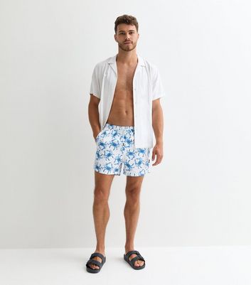 Men's Only & Sons Blue Crab-Pattern Swim Shorts New Look