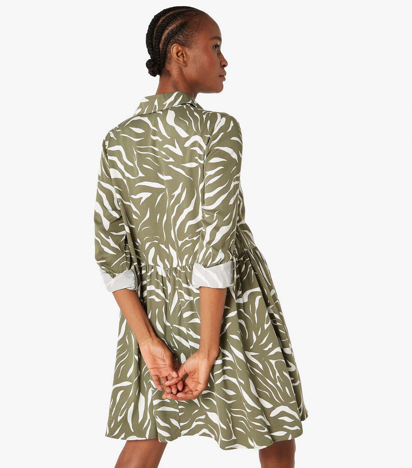 Apricot Green Zebra Print Mini Shirt Dress Image 3