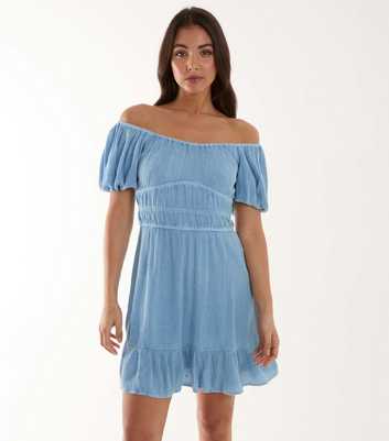 Blue Vanilla Blue Bardot Puff Sleeve Mini Dress
