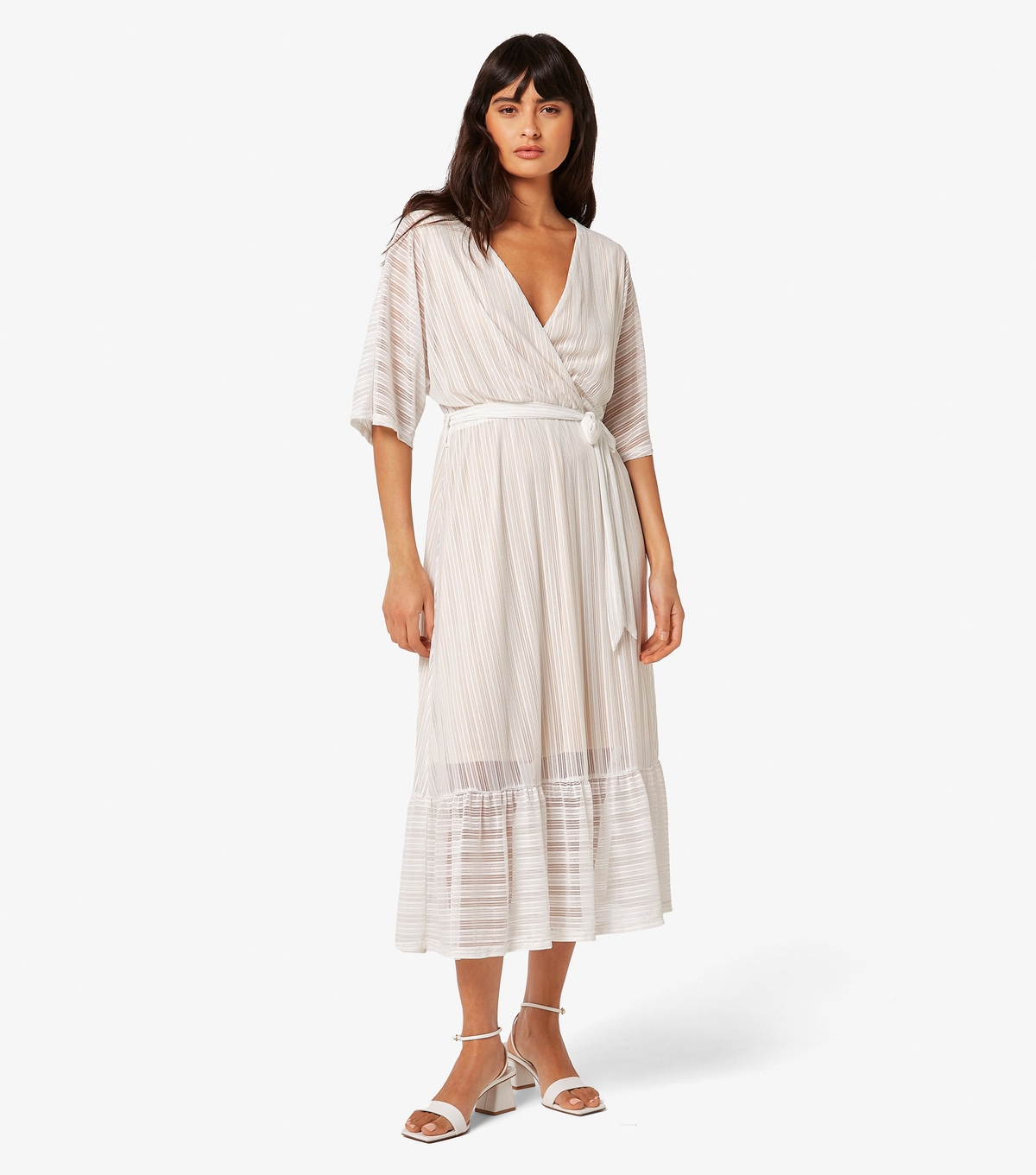 Women's White Wrap Tiered Hem Midi Dress Apricot New Look