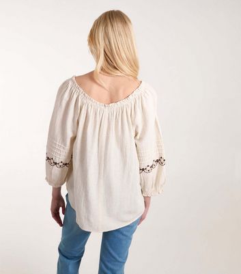 Blue Vanilla Stone Embroidered Pleated Top New Look