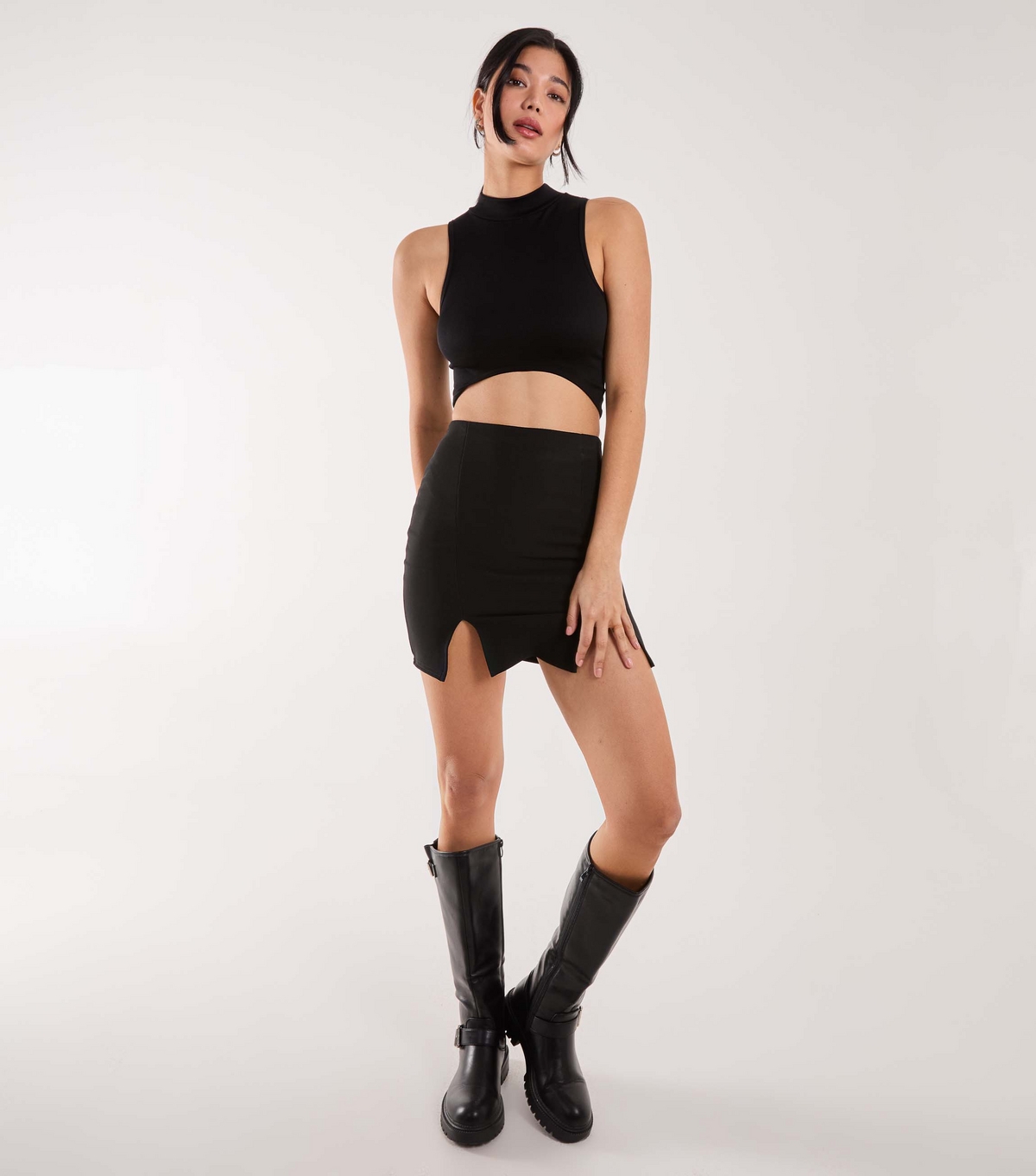 Women's Black Double Split Hem Mini Skirt Pink Vanilla New Look