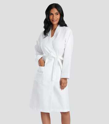 Loungeable White Cotton Waffle Dressing Gown