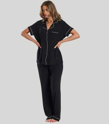 Loungeable Black Trousers and Shirt Pyjama Set