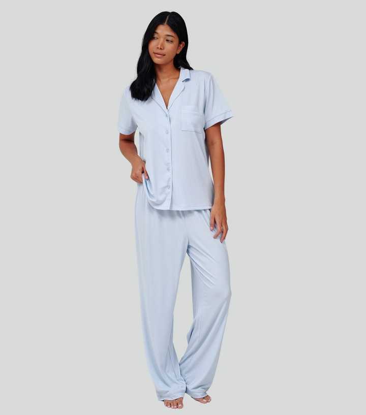 Loungeable Blue Short Sleeve Top and Trousers Pyjama Set