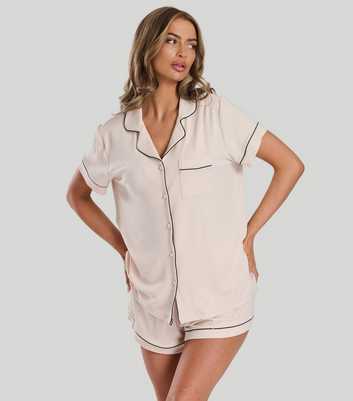 Loungeable Cream Shorts and Shirt Pyjama Set