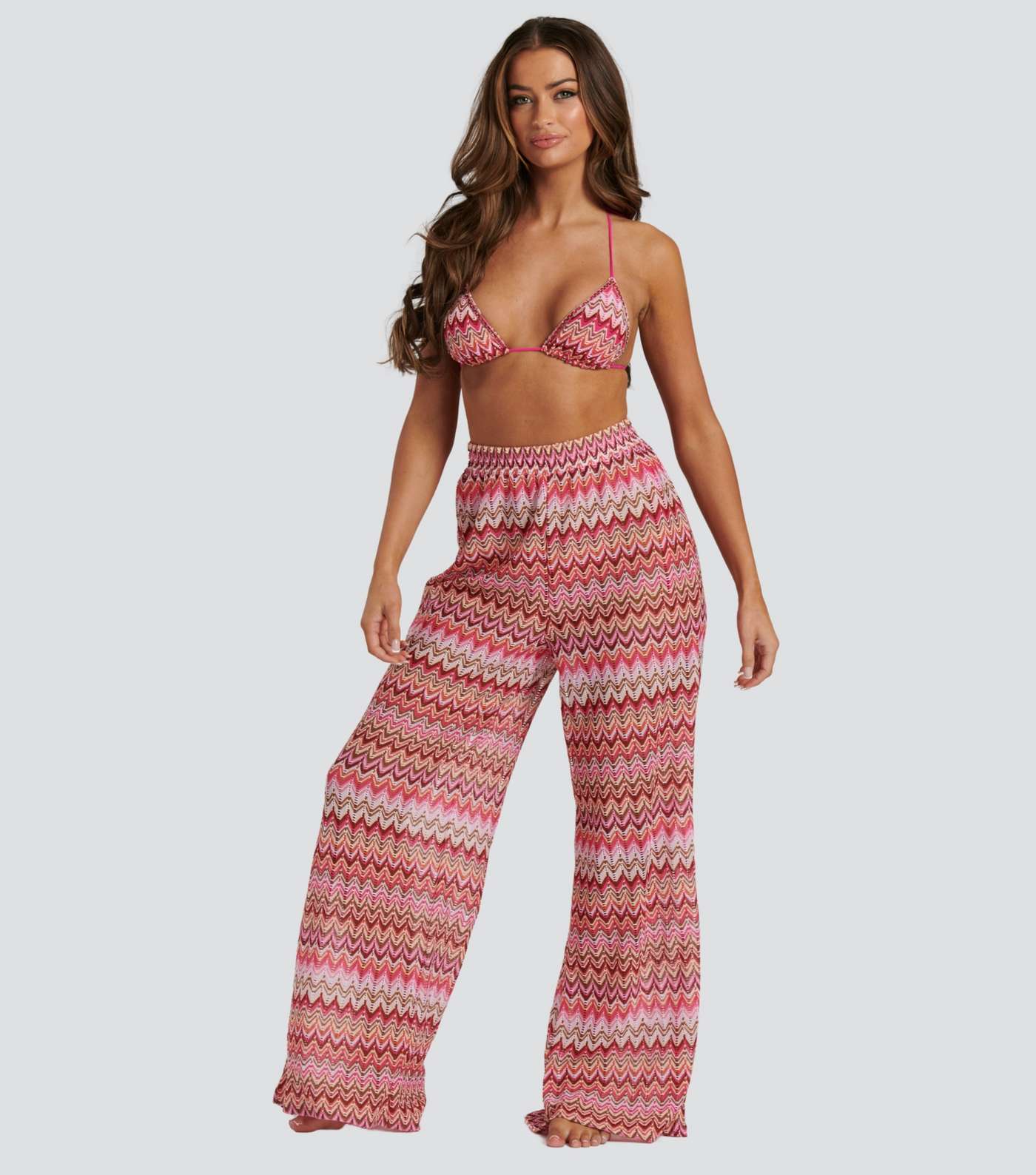 South Beach Pink Crochet Wide Leg Beach Trousers Image 4