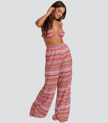 South Beach Pink Crochet Wide Leg Beach Trousers New Look
