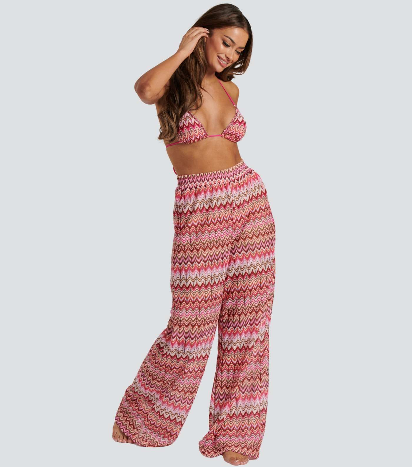 South Beach Pink Crochet Wide Leg Beach Trousers Image 6