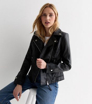 Gini London Black Leather Look Biker Jacket New Look