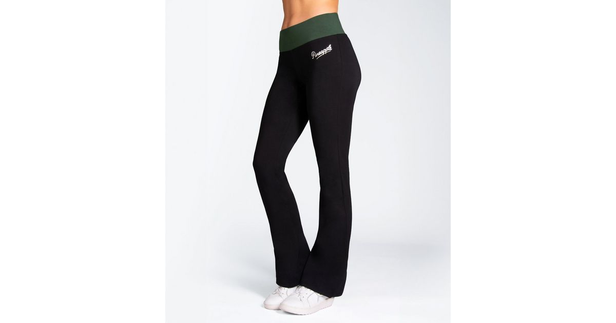 Pineapple Black Contrast Band Bootcut Leggings New Look