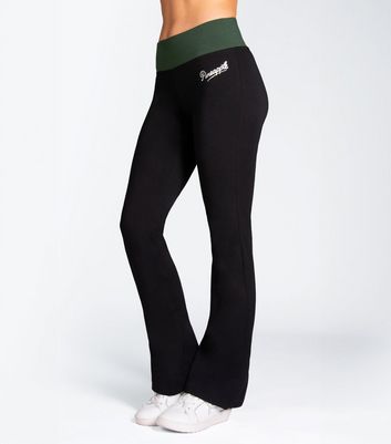 Pineapple Black Contrast Band Bootcut Leggings New Look