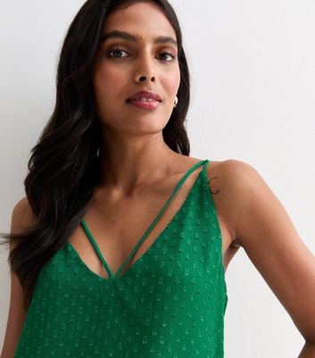 Gini London Green Embroidered Chiffon Cami Top New Look