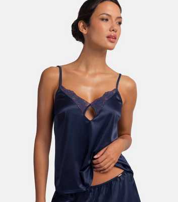 Dorina Navy Satin Lace Trim Cami