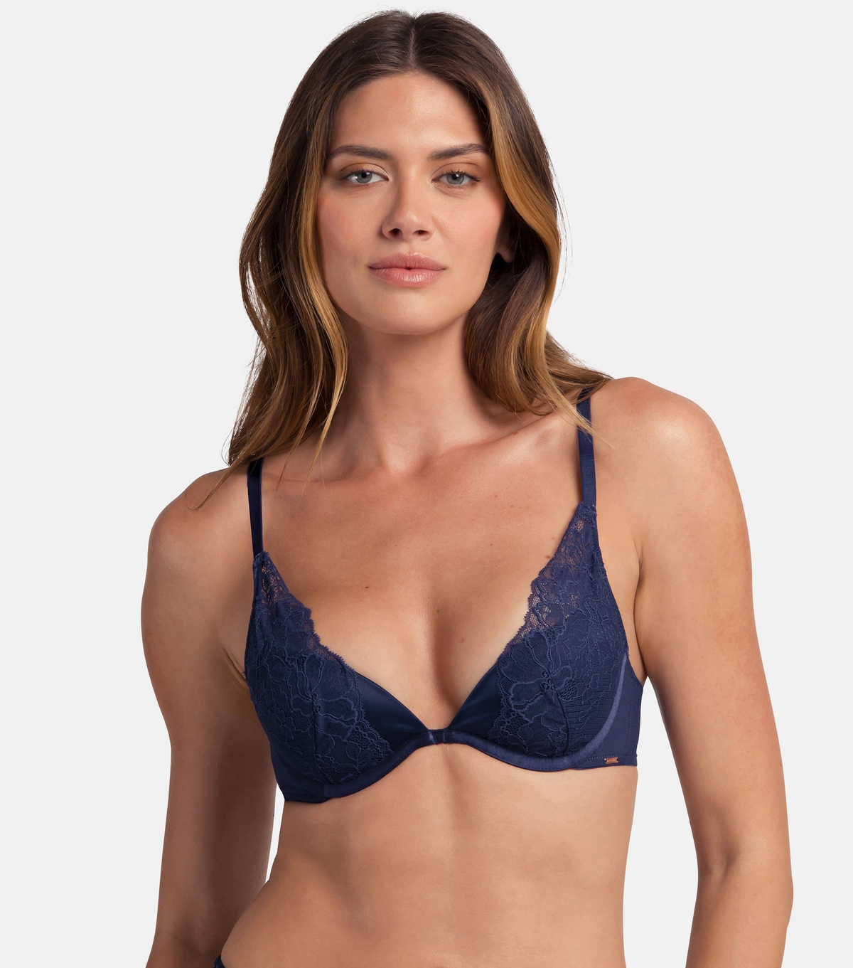 Women's Navy Floral Lace Plunge Bra Dorina New Look