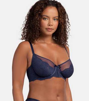 Dorina Curves Navy Floral Lace Mesh Underwired Bra