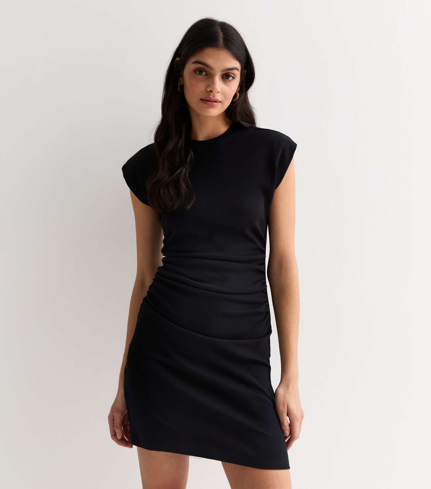 Black Cotton Short Sleeve Mini Dress