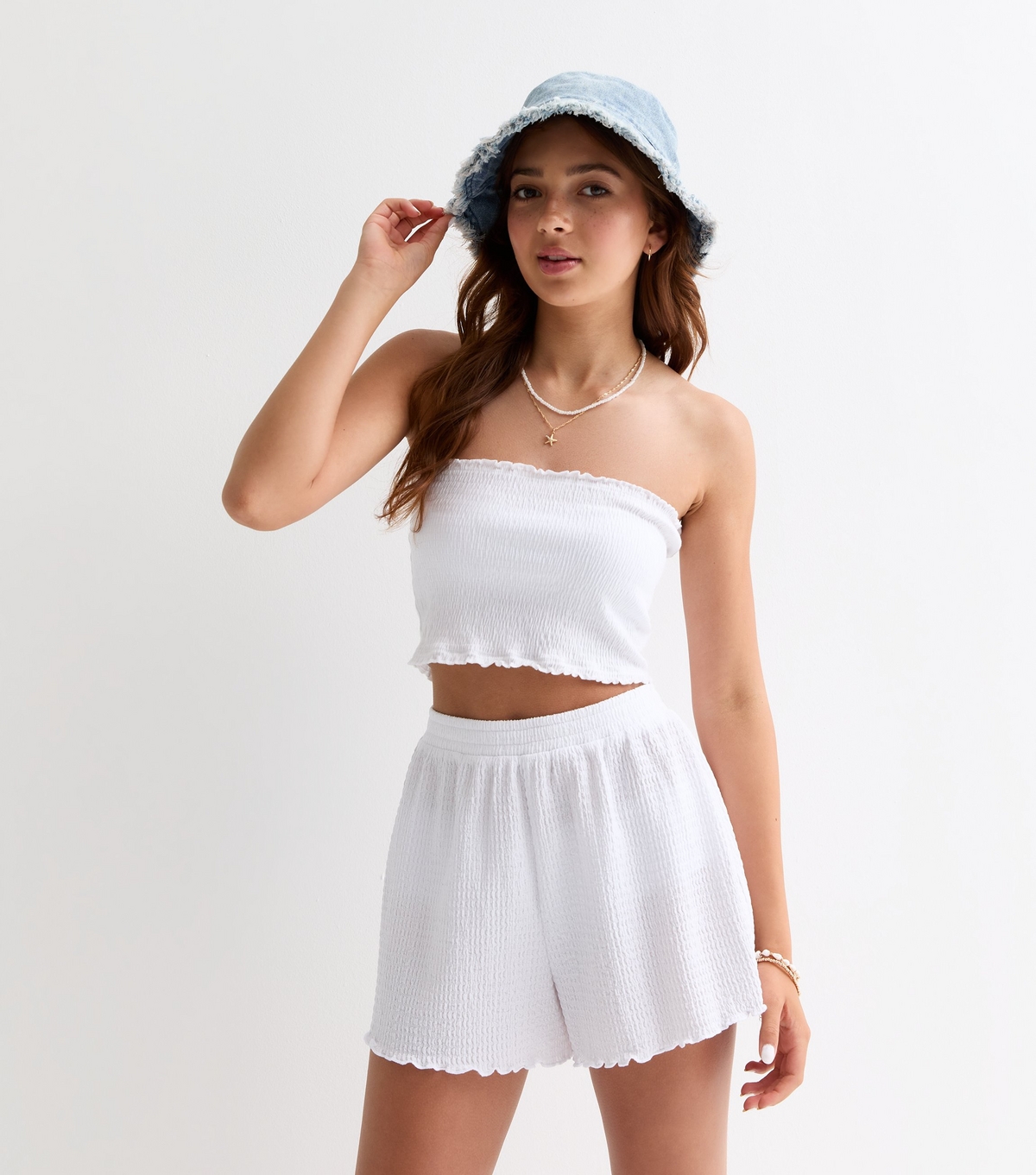 Girls' White Crinkle-Texture Beach Shorts New Look