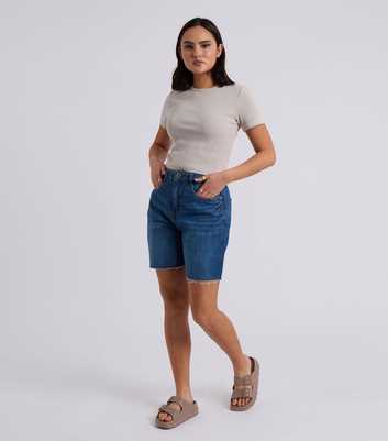 Urban Bliss Blue Raw Hem Mom Shorts