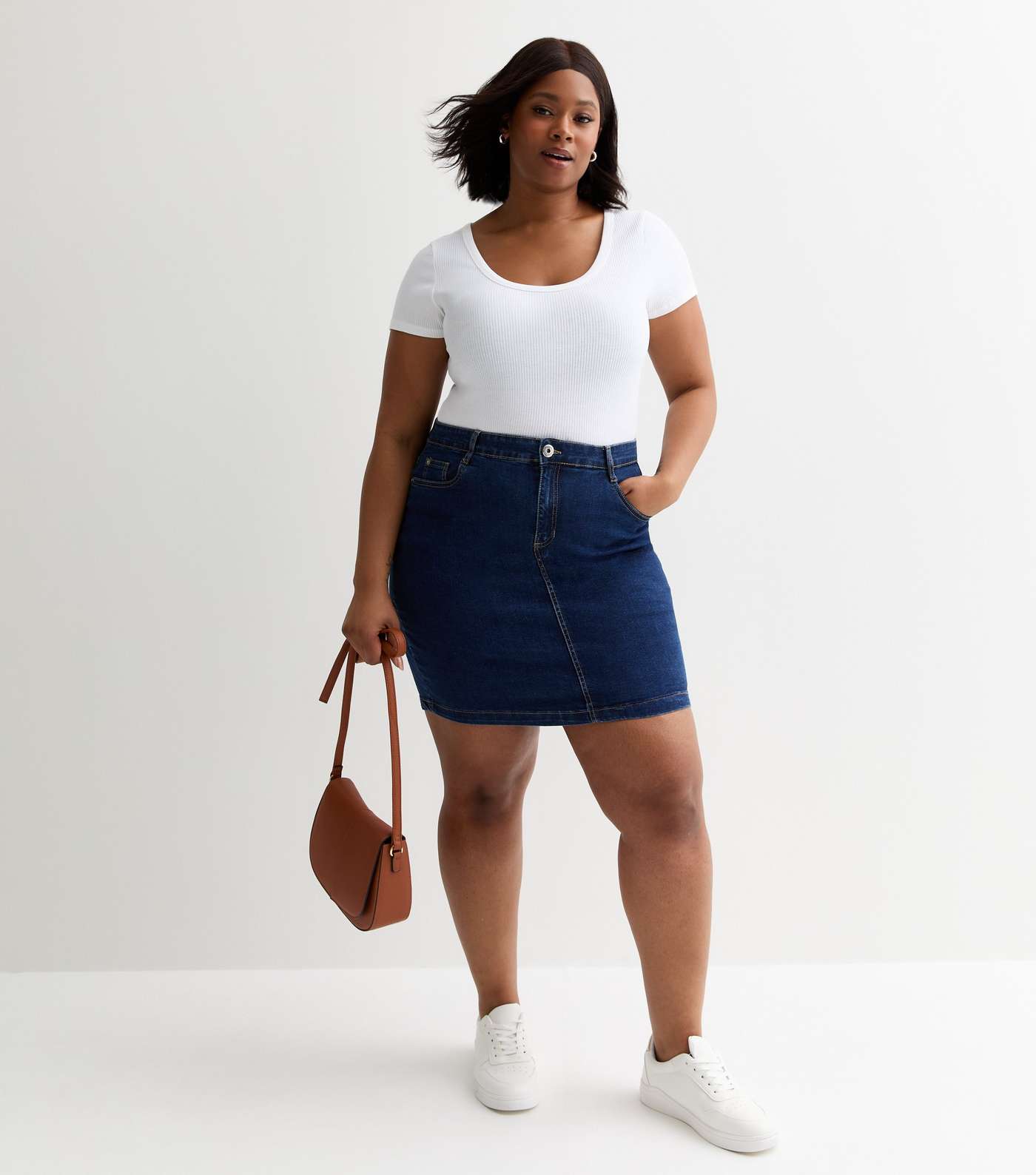 Urban Bliss Curve Blue Stretch Denim Mini Skirt Image 3