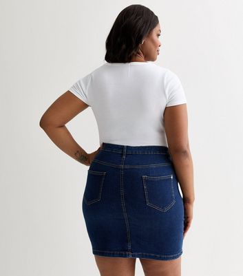 Urban Bliss Curve Blue Stretch Denim Mini Skirt New Look