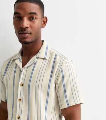 Only & Sons Off-White Cotton-Blend Striped Short-Sleeved Shirt