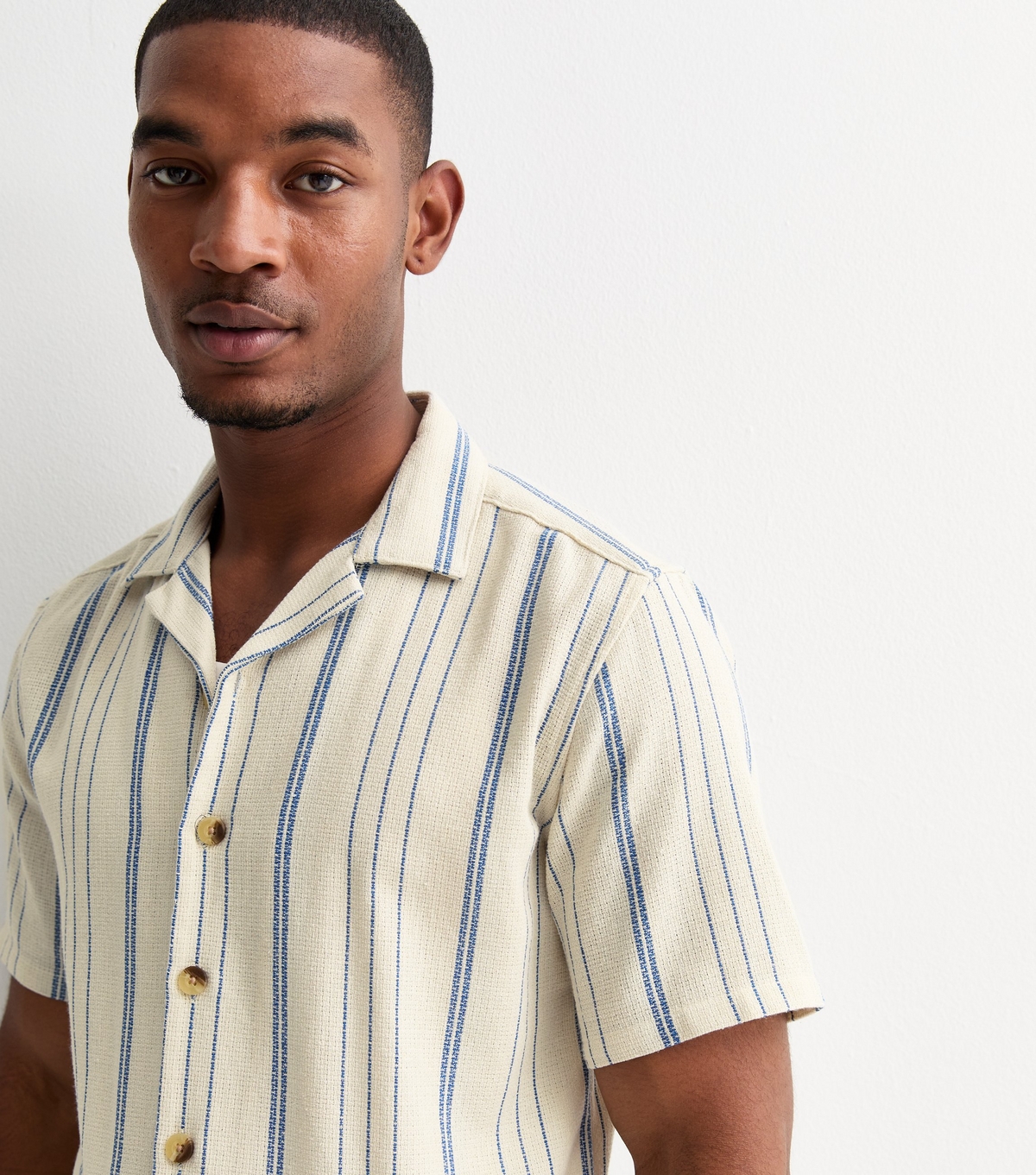Men's Off-White Cotton-Blend Striped Short-Sleeved Shirt Only and Sons New Look