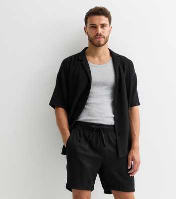 Only & Sons Black Cotton-Linen Shorts 