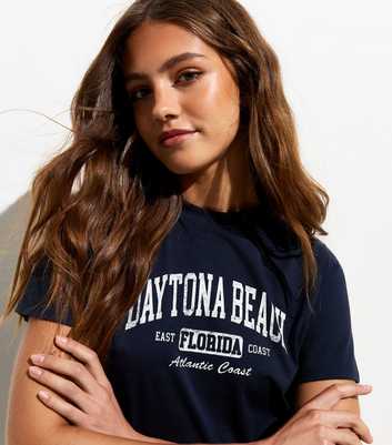 Navy Daytona Beach Print Cotton T-Shirt