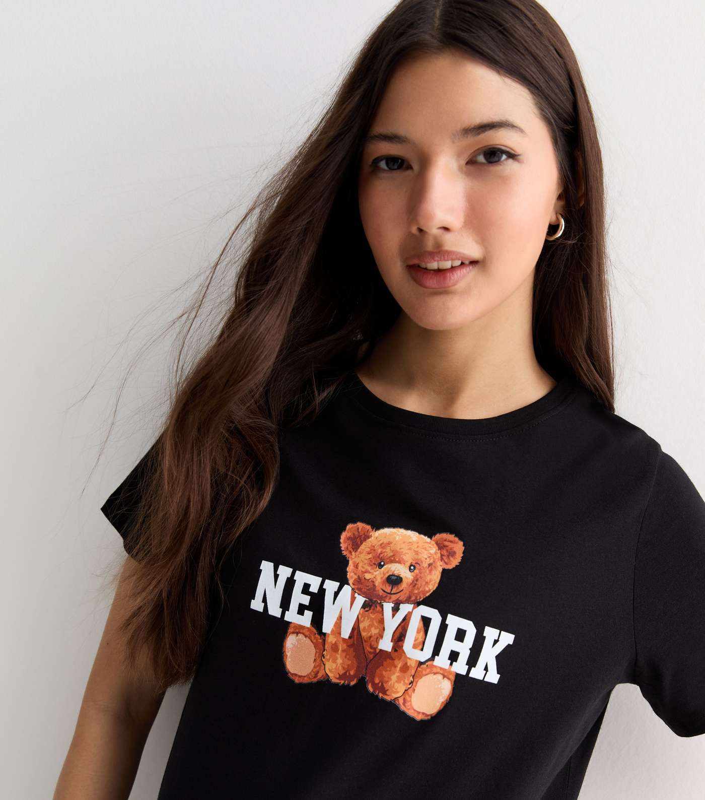 Black Cotton New York Teddy Logo T-Shirt Image 2
