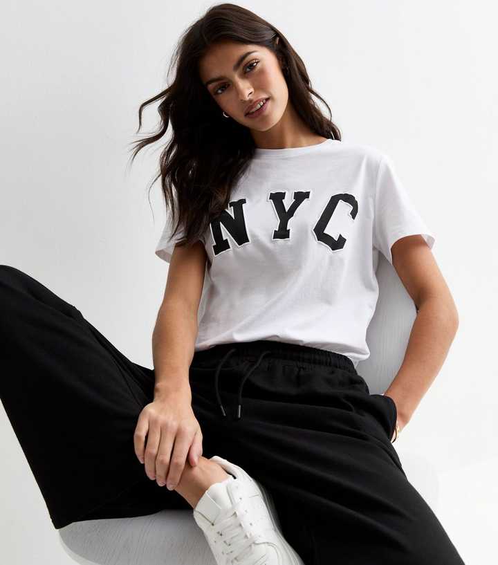 White Cotton NYC Slogan T-Shirt