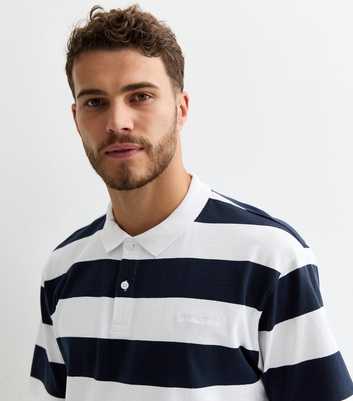 Only & Sons Navy Cotton Striped Polo Shirt