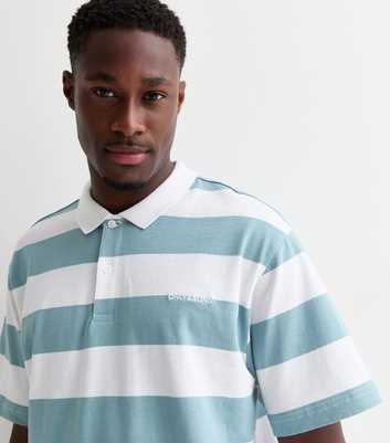 Only & Sons Pale Blue Cotton Stripe Print Short Sleeve Polo Shirt