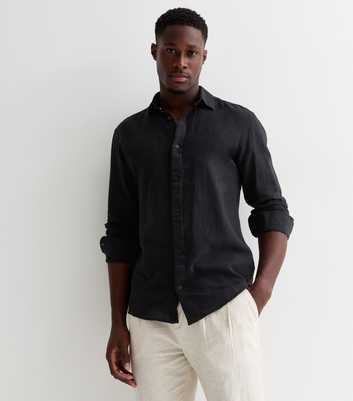 Only & Sons Black Linen-Blend Long Sleeve Shirt